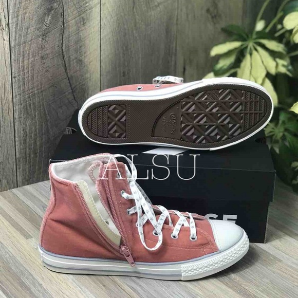 NWT Converse Ctas Side Zip Hi Rust Pink Velvet J/W - Picture 4 of 6